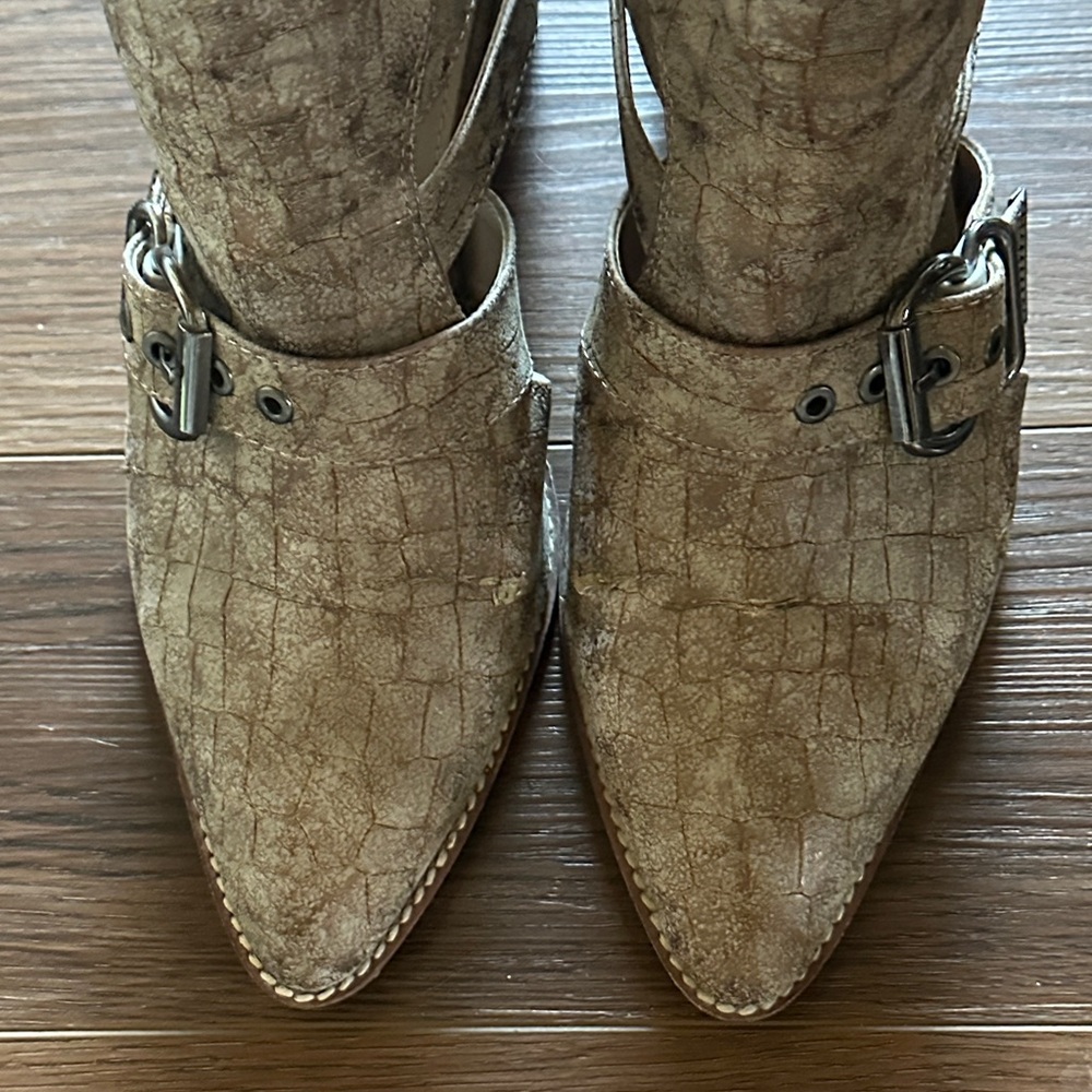 Faux Crocodile Light Brown Buckle Booties 9